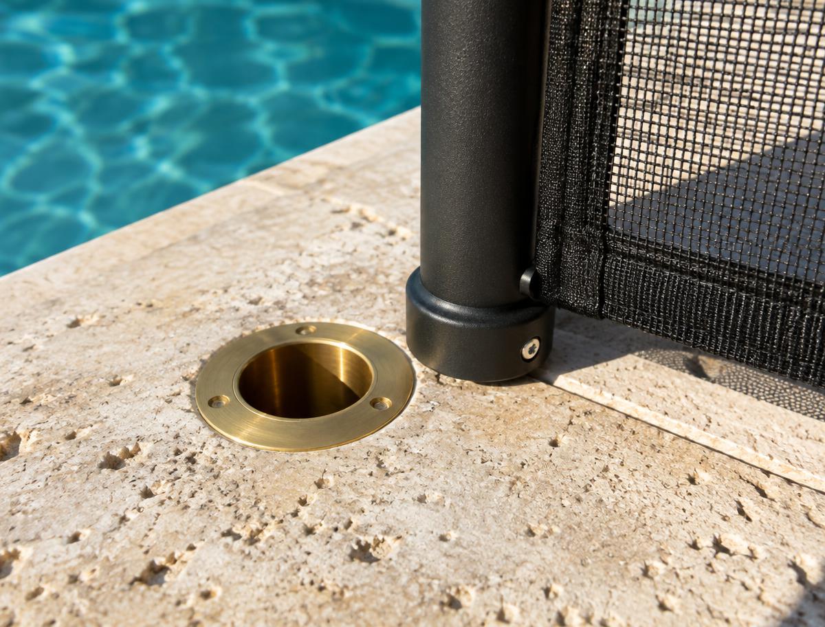 Representative image: deck sleeve beside a mesh fence pole